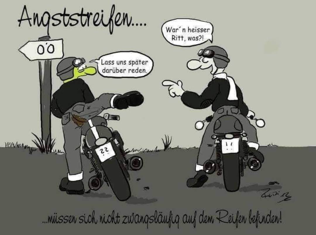 Cartoon, ängstlicher Motorradfahrer